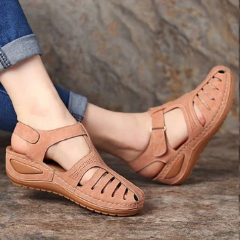 

Woman Summer Leather Vintage Sandals Buckle Casual Sewing Women Shoes Female Ladies Platform Retro Sandalias Plus 35-44
