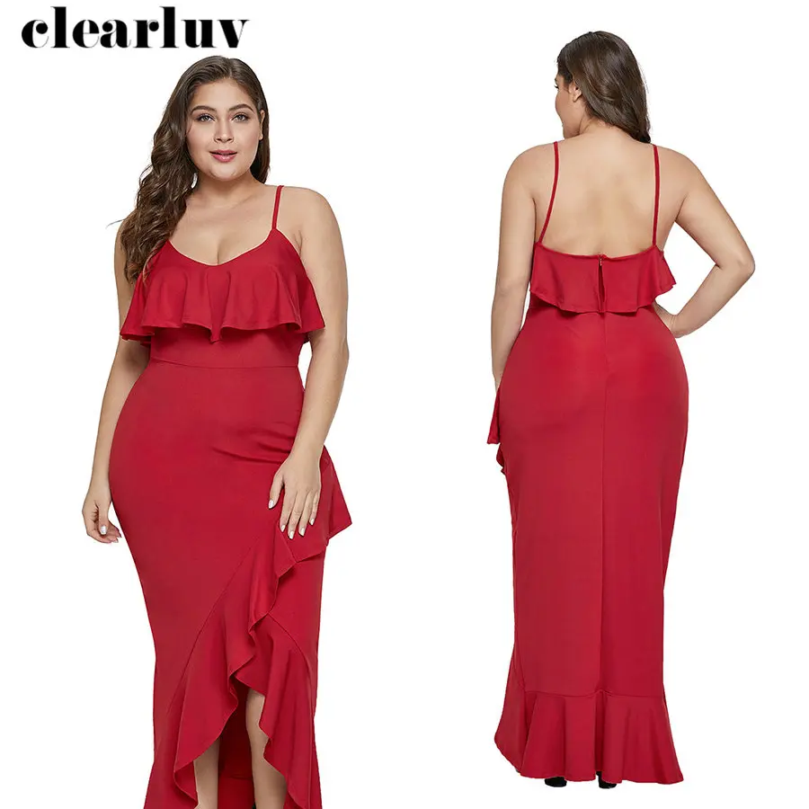 

Sexy Backless Evening Dress Sling Ruffles Plus Size Women Party Dresses Solid Robe De Soiree Mermaid Evening Gowns 2019 T037