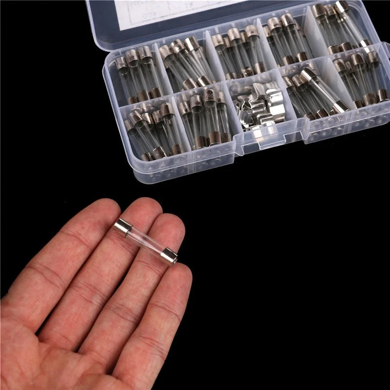 

60Pcs/Box 6x30mm 5A-30A Glass Tube Fuses Assorted Kit with Fuse Holder Fuse for Pressure Wash Fuse Adapter