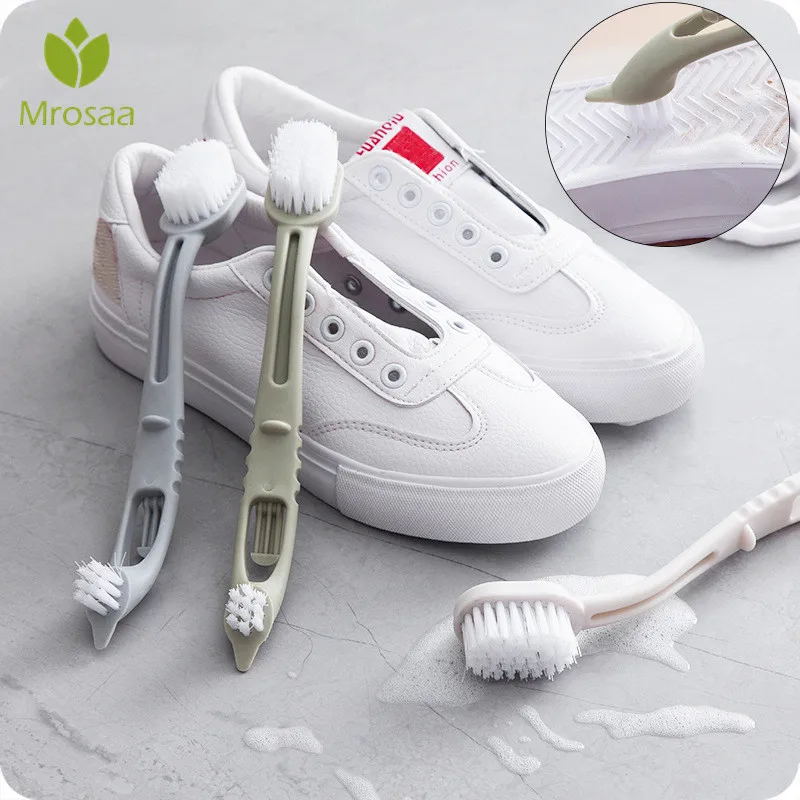 Double Head shoe brush Long Plastic Handle Shoes Wash Brush cleaner