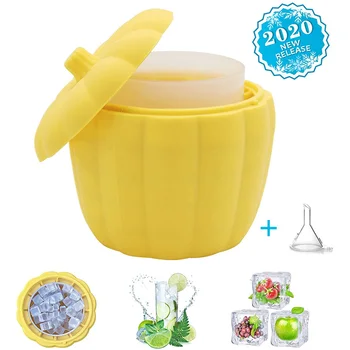 

Silicone Ice Bucket with Lid Pumpkin Ice Cube Maker Space Saving Ice Makers Double Layer Design for Frozen Drinks and Whiskey