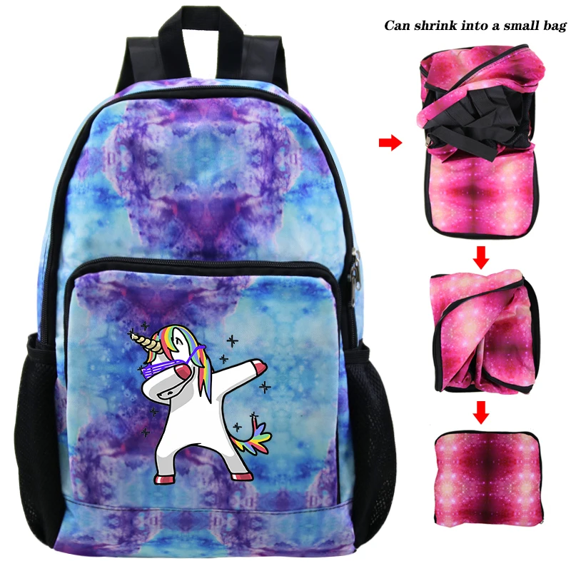 Beige Cute Unicorn Galaxy Backpack Boys Girls School Bag Women Men Foldable Large Capacity Travel Bag Women Backpack - Color: Beige