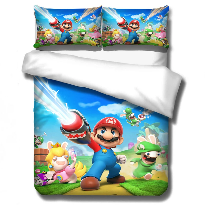 Постельное белье 3D Super Mario Bros. Детский комплект, милый мультяшный персонаж, напечатанный пододеяльник, набор постельного белья, постельное белье, Твин, полный, королева, король