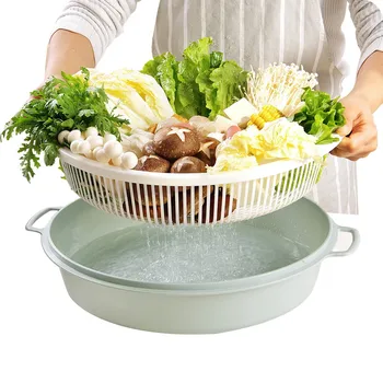 

Double Drain Vegetable Fruit Storage Basket Kitchen Drain Storage Racks Tableware Bowl Dish Storage Shelves