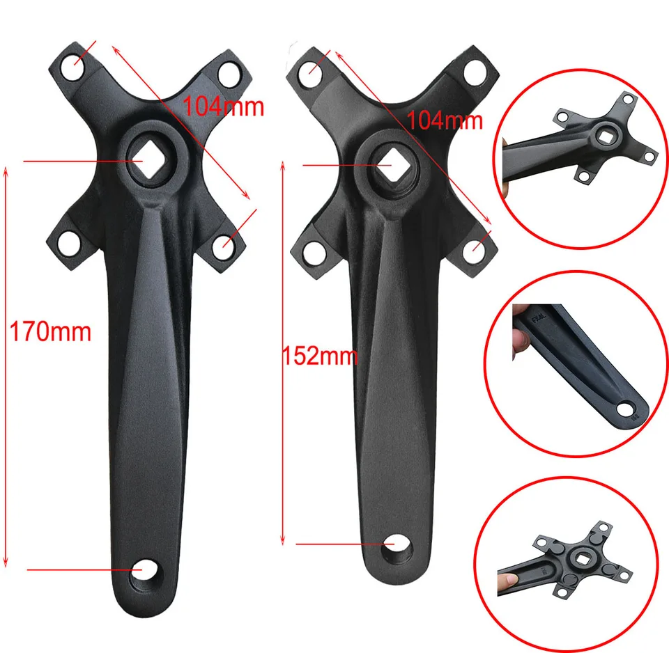 Mountainbike 170mm Vierkante Crankstel Met 104 BCD 32/34/36/38T Kettingblad Aluminiumlegering MTB Crank Smalle Brede CNC Ronde Kettingblad (Color : Rosso, Size : 32T