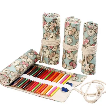 

Kawaii Hight Capacity Canvas Pen Bag Ethnic Style Large Pencil Case Box Stationery School Colorful Pencil Case 36/48/72 Roll