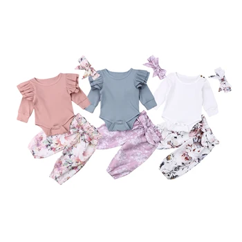

0-24M Autumn Baby Girls Clothing Set Toddler Kids Baby Floral Tops Pants Leggings 3pcs Outfits Set Clothes