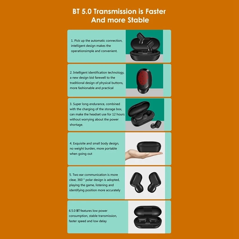 A6X True Wireless Stereo BT 5 0 Earphone Fingerprint Touching High Definition Stereo Wirelessly Headset Noise Cancelling Gaming