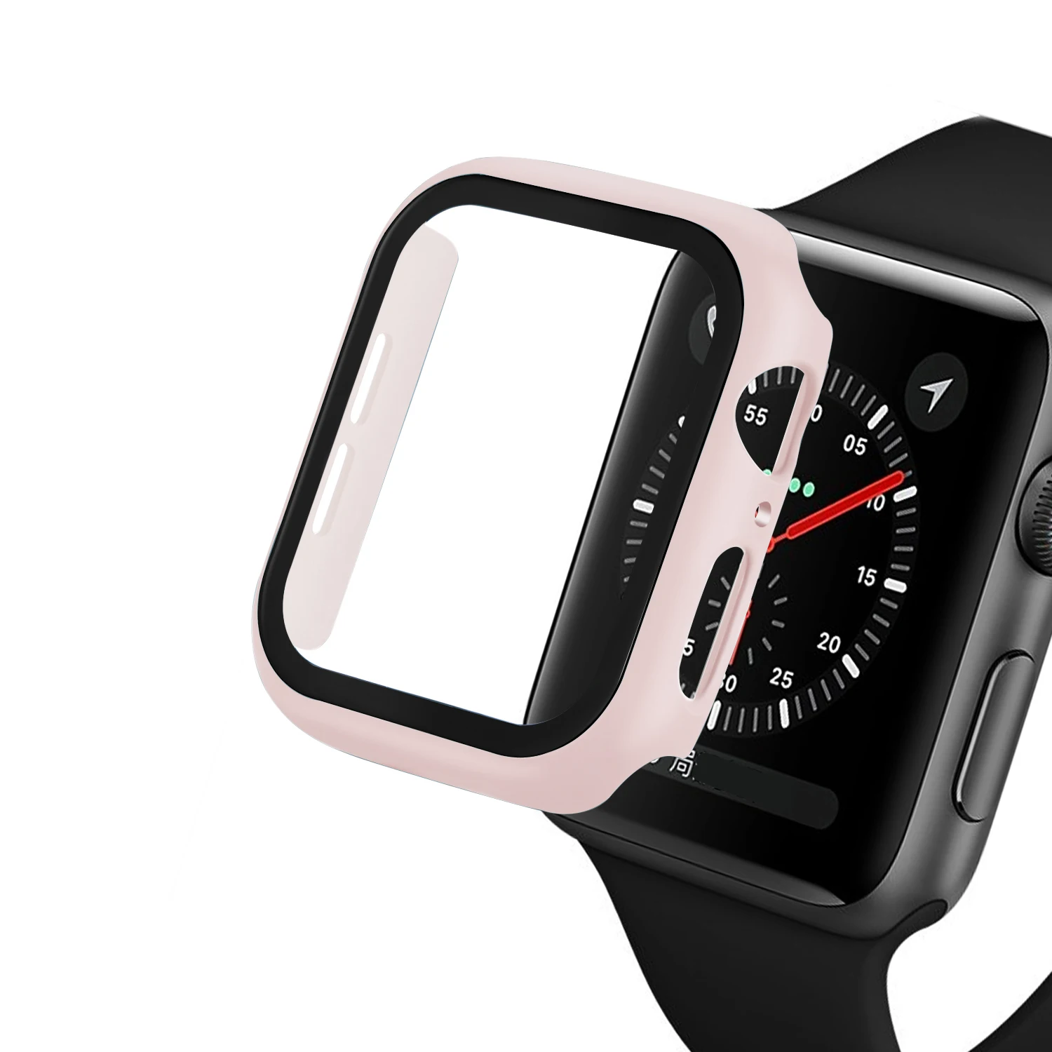 PC матовый жесткий чехол 360 Полный Экран протектор бампер рамка для Apple watch, версии 5/4/3/2/1 защитная пленка из закаленного стекла с пленка для наручных часов iwatch, 4/5 - Цвет: Pink