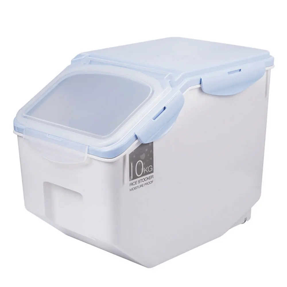 Blue 10kg Пластиковый герметичный влагонепроницаемый контейнер для хранения кухонного зерна контейнер для риса откидная крышка большого размера бытовой сухой пищевой для зёрен контейнеров - Цвет: Blue 10kg