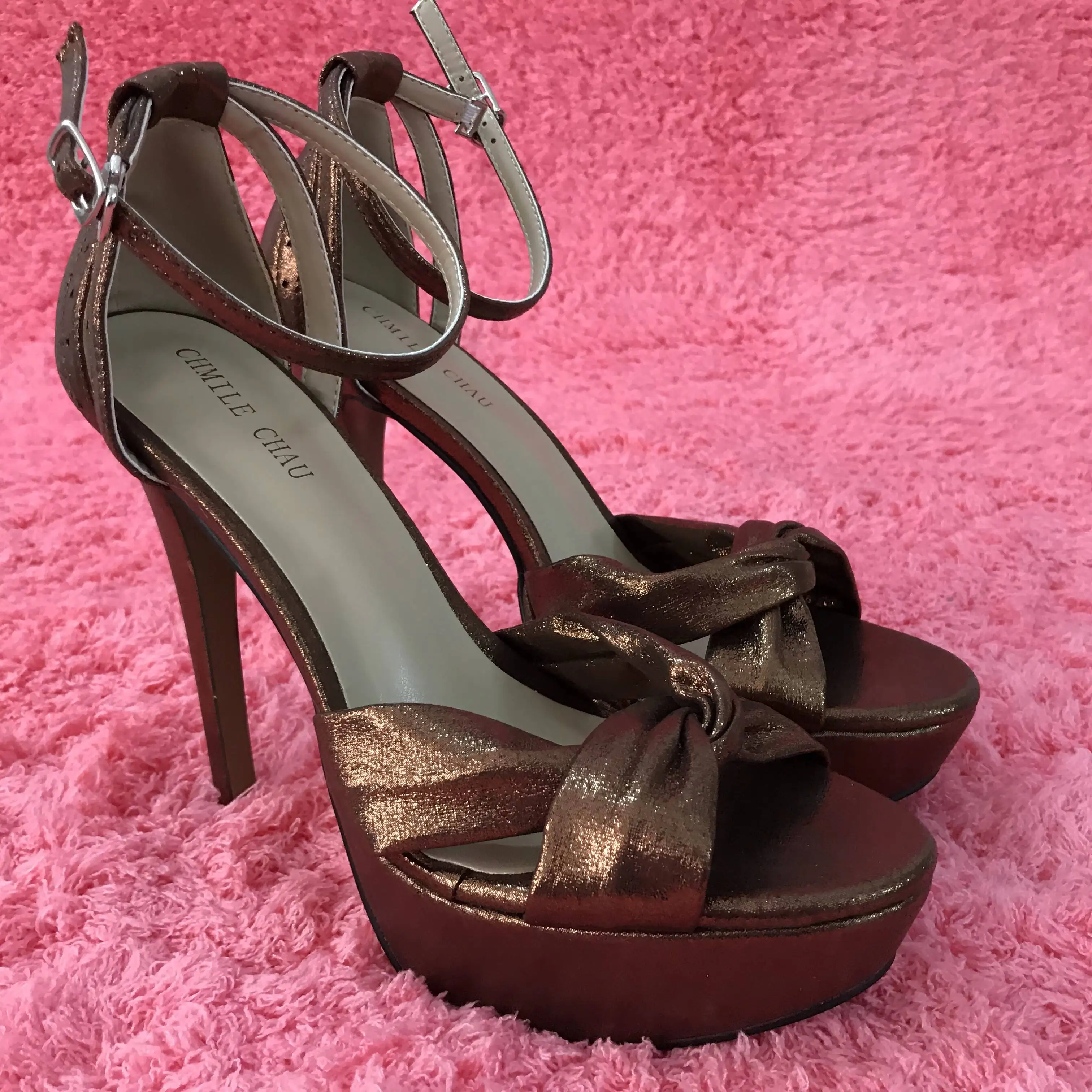 

Sexy Coffee Crack Sandal High Heel Bridals Party Women Sandals Summer New Open Toe Ankle Strap Stiletto Platform 14cm Heels Shoe