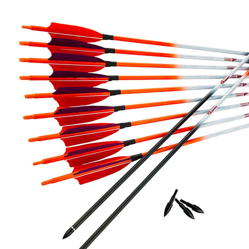 

6Pcs Linkboy Archery ID6.2MM Carbon Arrows Spine300-800 5inch Turkey Feather Traditional Bow Longbow Shooting