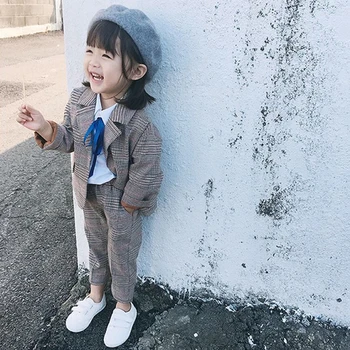 

2019 Baby Spring Autumn Clothes For Children Clothing Set Long Sleeve Plaid Jacket+Pants 2Pieces Kids Tracksuit Girls Set Suit