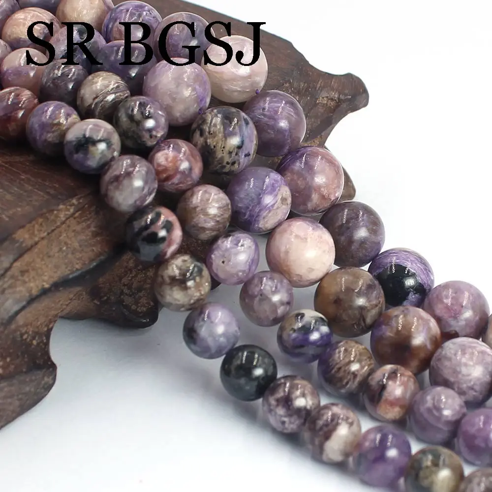 Free Shipping 7-8Mm 9-10Mm Charoite Gemstone Natural Round Stone Beads Diy For Jewelry Making 14"