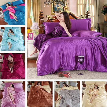 

Pure satin Chinese silk bedding set Home Textile King size bed set Silky bed clothes duvet cover flat sheet pillowcases