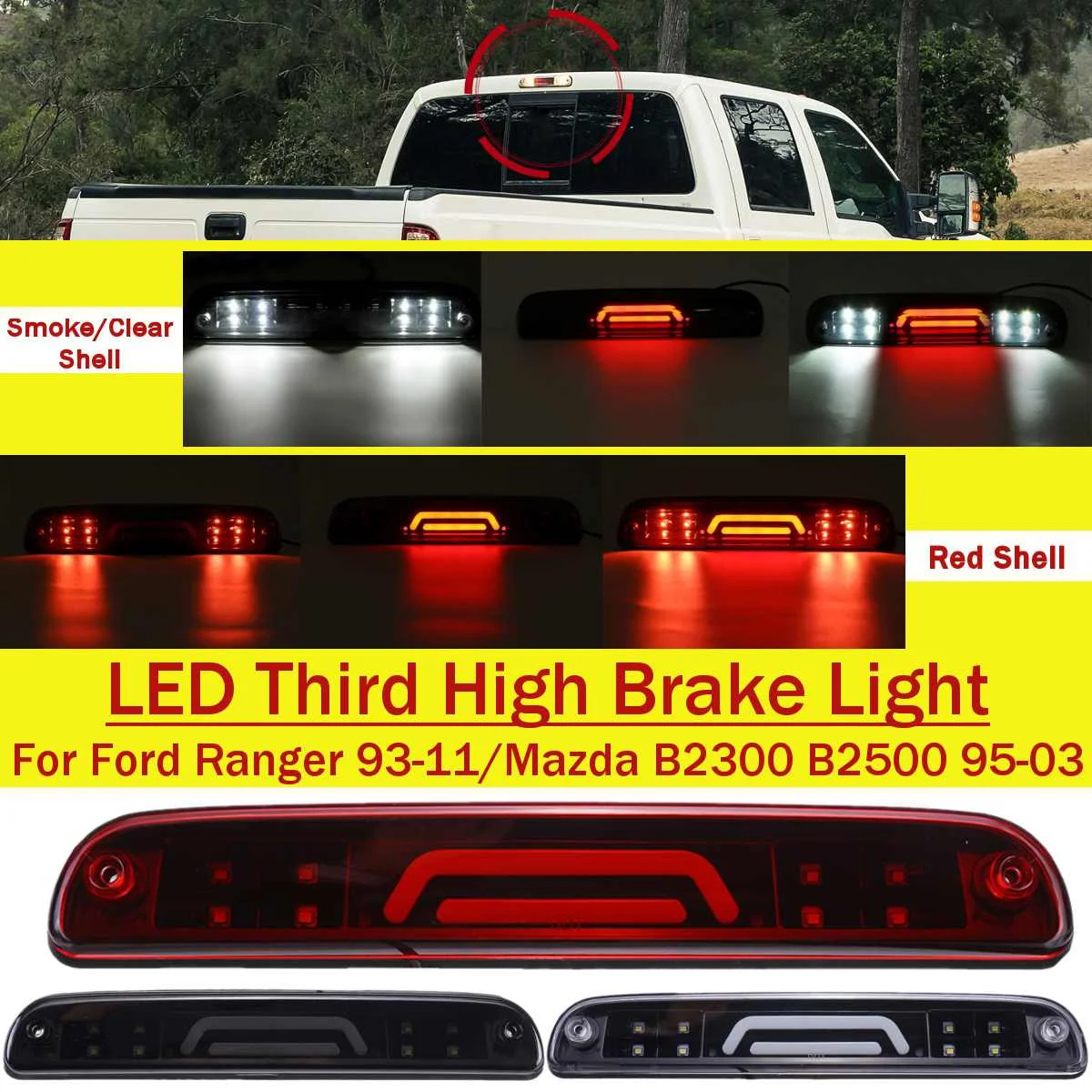 LED 3rd Third Brake Light for Ford F250 F350 F450 F550 Super Duty 1999-2016 Mazda B2300 B2500 B3000 B4000 95-03-Waterproof-High Mount Rear Cargo Lamp Center Stop Light Ranger 1993-2011 