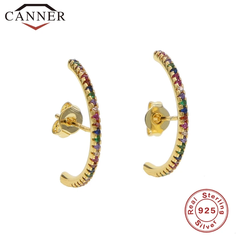 gold 925 пробы серебряные серьги-гвоздики длинные геометрические серьги для женщин однорядные радужные CZ вечерние серьги подарок классика - Окраска металла: gold