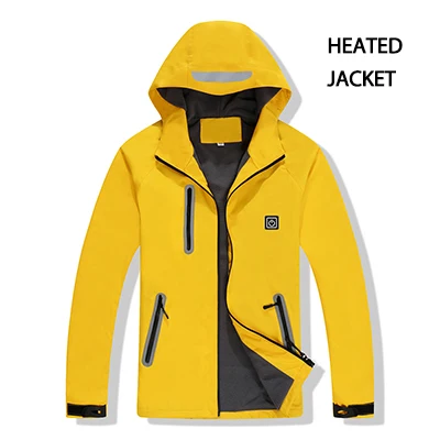 Унисекс, зимние спортивные куртки с электрическим подогревом, зимняя теплая куртка с капюшоном, ветрозащитная, водонепроницаемая, походная, для кемпинга, с подогревом, флисовая верхняя одежда - Цвет: Yellow