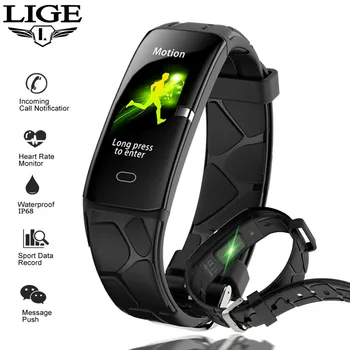 

LIGE 2019 New Men Sport Smart Bracelet IP68 Waterproof Heart Rate Monitor Fitness tracker Wristband Smartwatch Men Smart Band