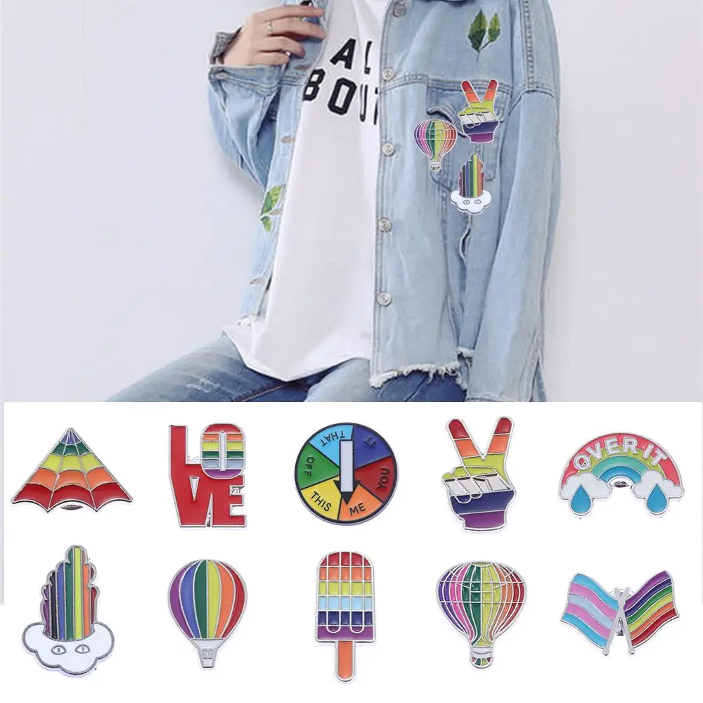 Tinplate Rainbow Brooch Pins Gay Badge Collar Pin Denim Brooches Clothing Lapel Hat Decoration LGBT Signs Clothing Accessory 1PC alloy brooch metal pins badge brooches art pins