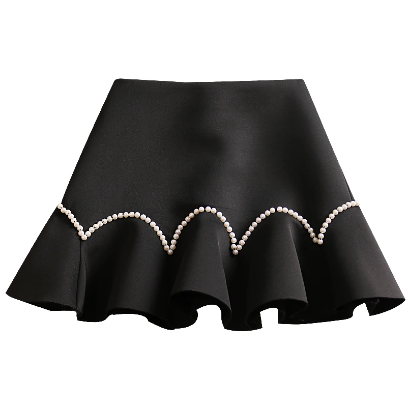 Autumn and winter: sweet princess style, slim high waist, Ruffle Skirt, space cotton nail bead skirt, short skirt