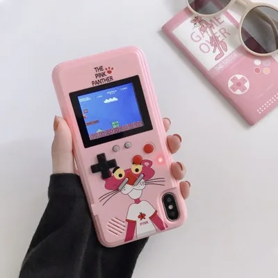 Full Color Display GameBoy Phone Case for iPhone 11 Pro MAX Case Retro Tetris Game Back Cover for Iphone XS MAX 6 7 8 Plus X XR - Цвет: Pink Panther