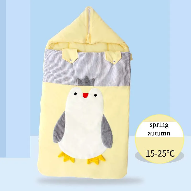 Yellow penguin thin Конверт для ребенка, спальные мешки, постельные принадлежности для малышей, зимние Мультяшные животные, спальный мешок для новорожденных, спальные мешки, милые толстые теплые мешки - Цвет: Yellow penguin thin