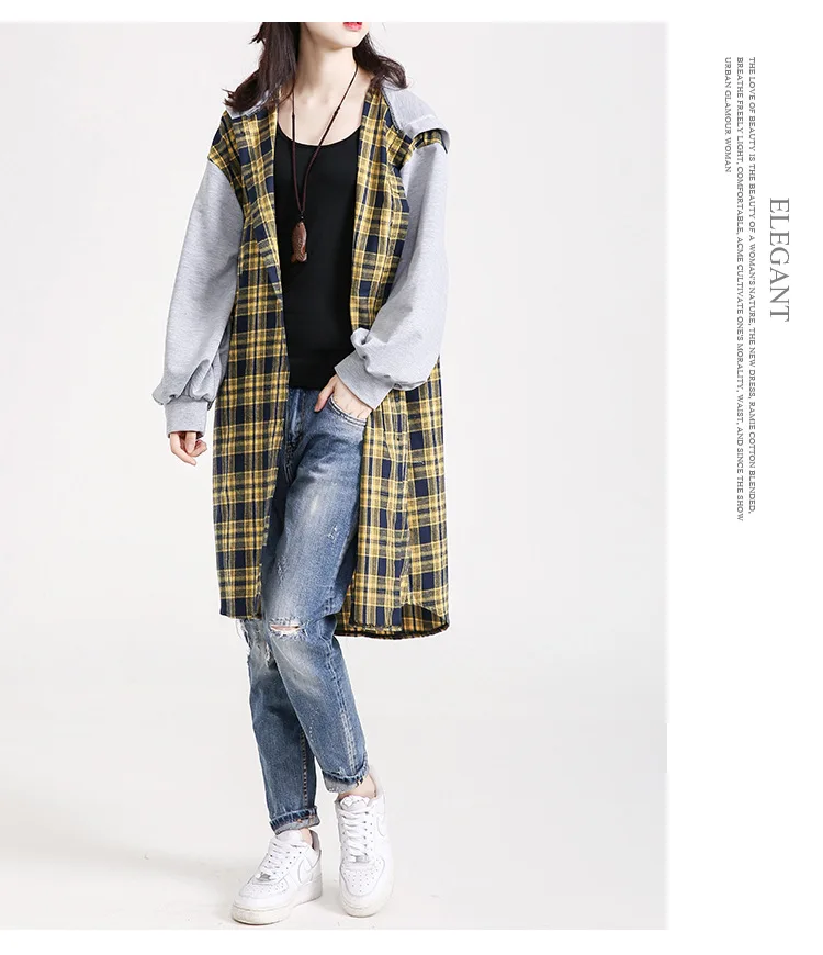 Осенняя одежда, стиль, корейский стиль, с рисунком, в клетку, длинный рукав, Тренч, толстый мм, для похудения, удобный