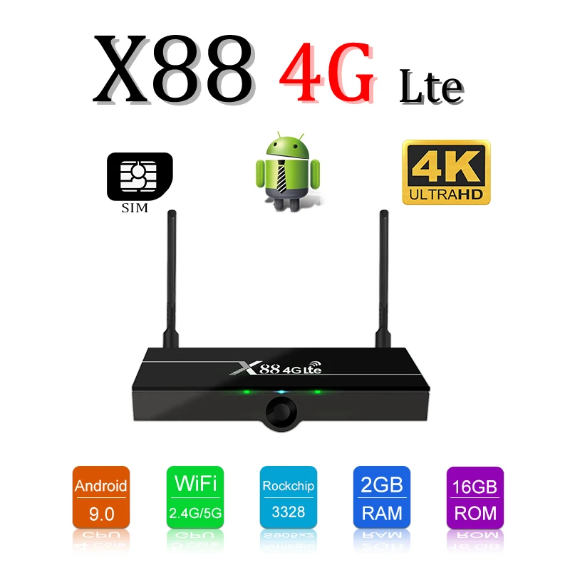 Full hd 4k tv box 4G LTE Rk3328 четырехъядерный процессор 2G+ 16G телеприставка с 4G sim-картой X88 4G Lte tv box android 9,0