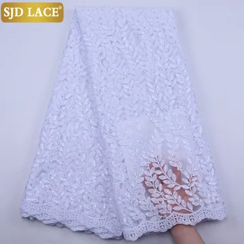 

SJD LACE African French Lace Fabric High Quality Pure White Milk Silk Lace With Sequins Design Lace Sewing For Party Dress A1878
