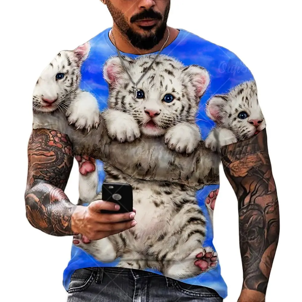 Fashion Trend 3D printing Tiger Men  T-Shirt Casual O-Neck Summer Selling Short Sleeve Oversized T-Shirt Comfortable StreetTops