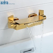 Azeta настенный смеситель для ванны Золотой латунный Смеситель для ванны кран для горячей и холодной воды Двойная Ручка Смеситель для ванны Водопад MK6422G