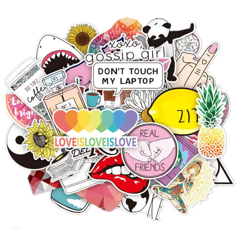 Sticker Skin Laptop Vinyl Cute Waterproof PVC for Hp/huawei 45pcs Refrigerator Trendy