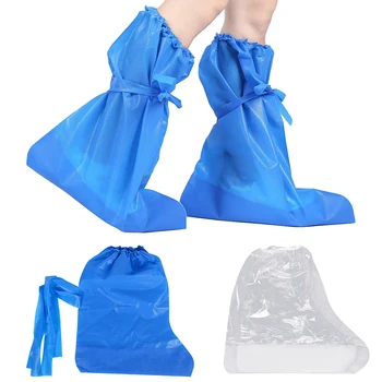 

1pair Adults Waterproof Calf Protective Hiking Overshoes Cycling Disposable Shoe Covers High Top PE Outdoor Portable Rainproof