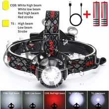 6000лм Регулируемый наружный налобный фонарь USB Перезаряжаемый головной светильник T6+ COB светодиодный налобный светильник белый красный светильник 7 режимов Лампа 18650 для кемпинга