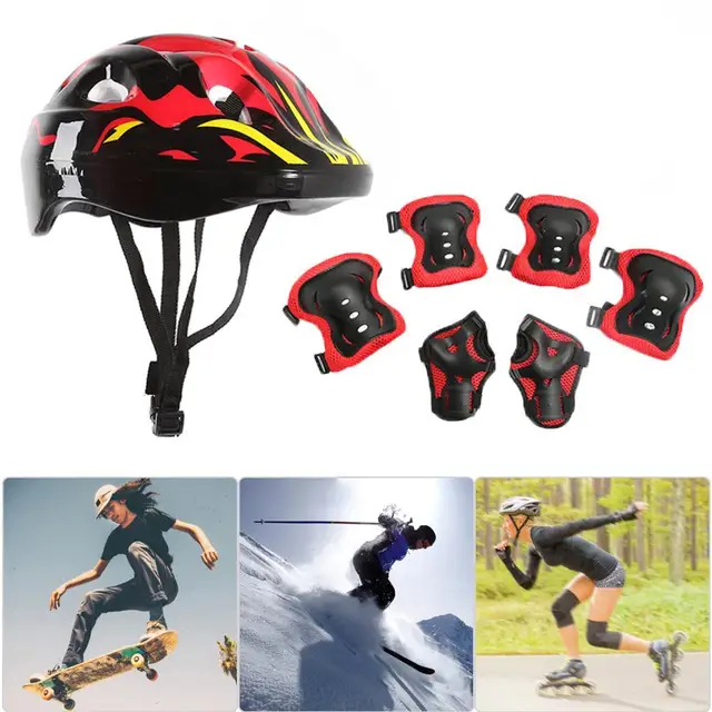 UK 7 Pcs//Set Boys /& Girls Kids Skate Cycling Bike Helmet Knee Elbow Pad Safe