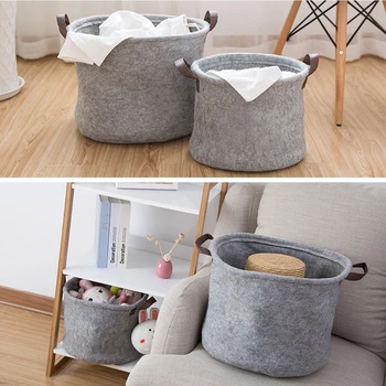 

Folding Laundry Basket Grey Felt Storage Basket Bin Handle Bedroom Closet Clothing Toy Storage Bucket Laundry Organizer