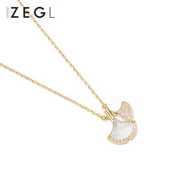 

zengliu 2020sterling silver necklace 925 silver necklace chain female fashion ginkgo leaf exquisite shell pendant clavicle chain