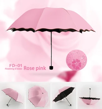 

Ladies Portable Umbrellas Windproof 3-Folding Blossoms in Water Changes Color Anti-UV Sun/Rain Umbrella DIN889