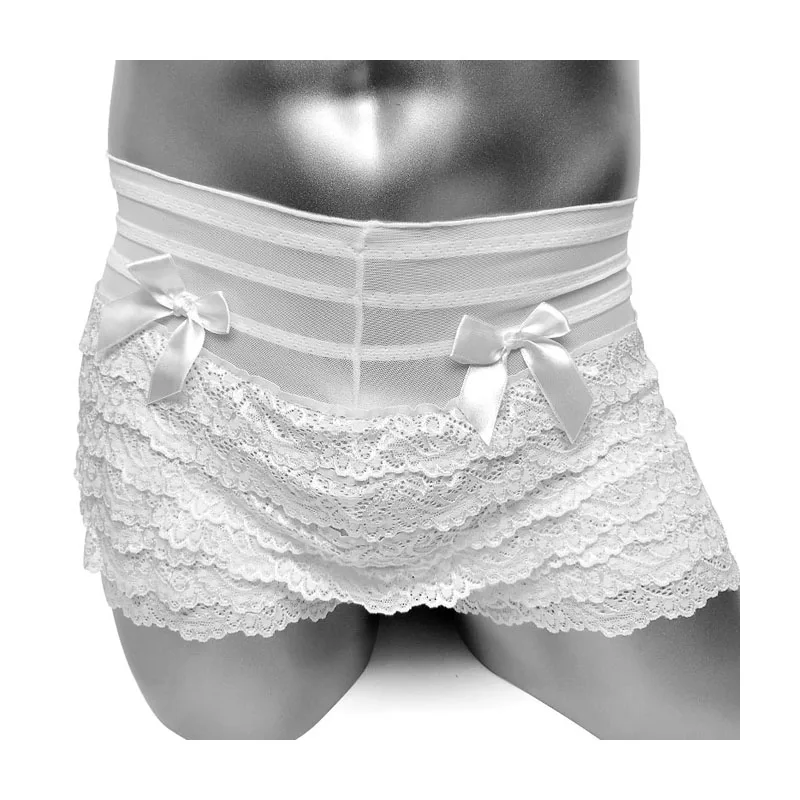 Sexy Ruffle Lace Panties Lingerie For Sissy Underwear Bow Men Gay Frilly Knickers Cake Layered Boyshort Male Underpants