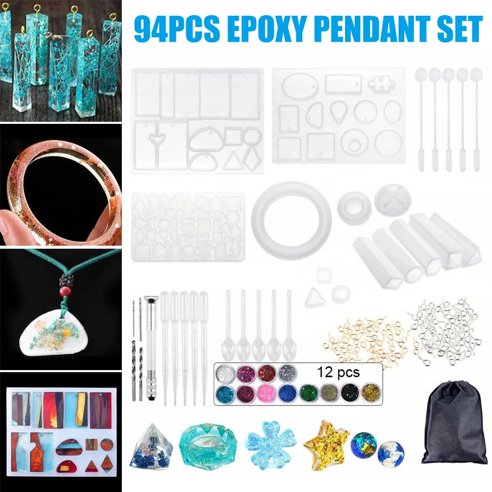 Newly Handmade Crystal Glue Mold Set 94 Pcs DIY Silicone Mold Jewelry