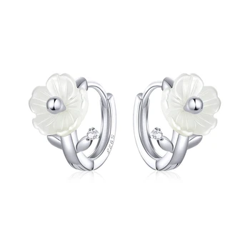 

Silver 925 Jewelry White Shell Flower Tiny Hoop Earrings for Women Elegant Female Jewelry Accessories Gifts CTF321