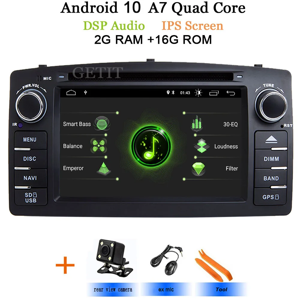 DSP чип ips экран Android 10 автомобильный DVD мультимедийный плеер для Toyota Corolla E120 BYD F3 с wifi BT стерео радио gps - Цвет: DSP-IPS 2G-Rear Cam