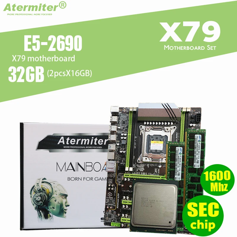 Atermiter X79 Turbo материнская плата LGA2011 ATX combos E5 2690 cpu 2 шт x16GB = 32 ГБ DDR3 ram 1600 МГц PC3 12800R PCI-E NVME M.2 SSD