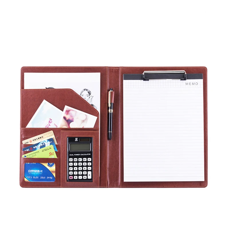 Carpeta de archivos A4 de cuero PU, bolsas para documentos, calculadora, organizador de negocios, organizador de almacenamiento, portafolio, suministros de oficina