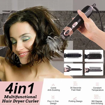 

4 in 1 Hair Dryer Brush Hair Straightener Curler Comb Negative Ion Hot Air Roller Electric Blow Hairdryer Hair Styling Tools