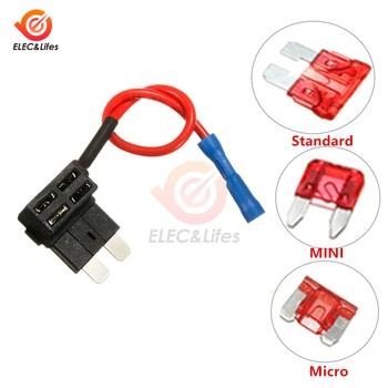 

12V Car Blade Fuse Holder ACS Add-a-circuit TAP Adapter Micro Mini Standard ATM APM Blade Auto Fuse with 10A Blade Car Fuses