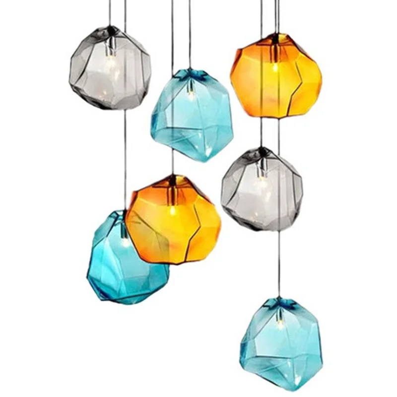 

Modern Color Crystal Glass Pendant Lights Restaurant Lamp Suspendu Front Desk Decor Home Creative Stone Hanging Light Fixture