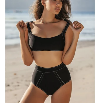 

Teens Sporty Swimsuit 2020 Girls Vintage Bikinis Set Modest Bathing Suit Swimwear Women Maillot De Bain Black White Biquini