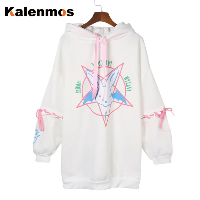  Autumn Winter Sweatshirt Women Hoodies Long Sleeve Printed Hooded Pullovers Tops Ladies lace-up Loo